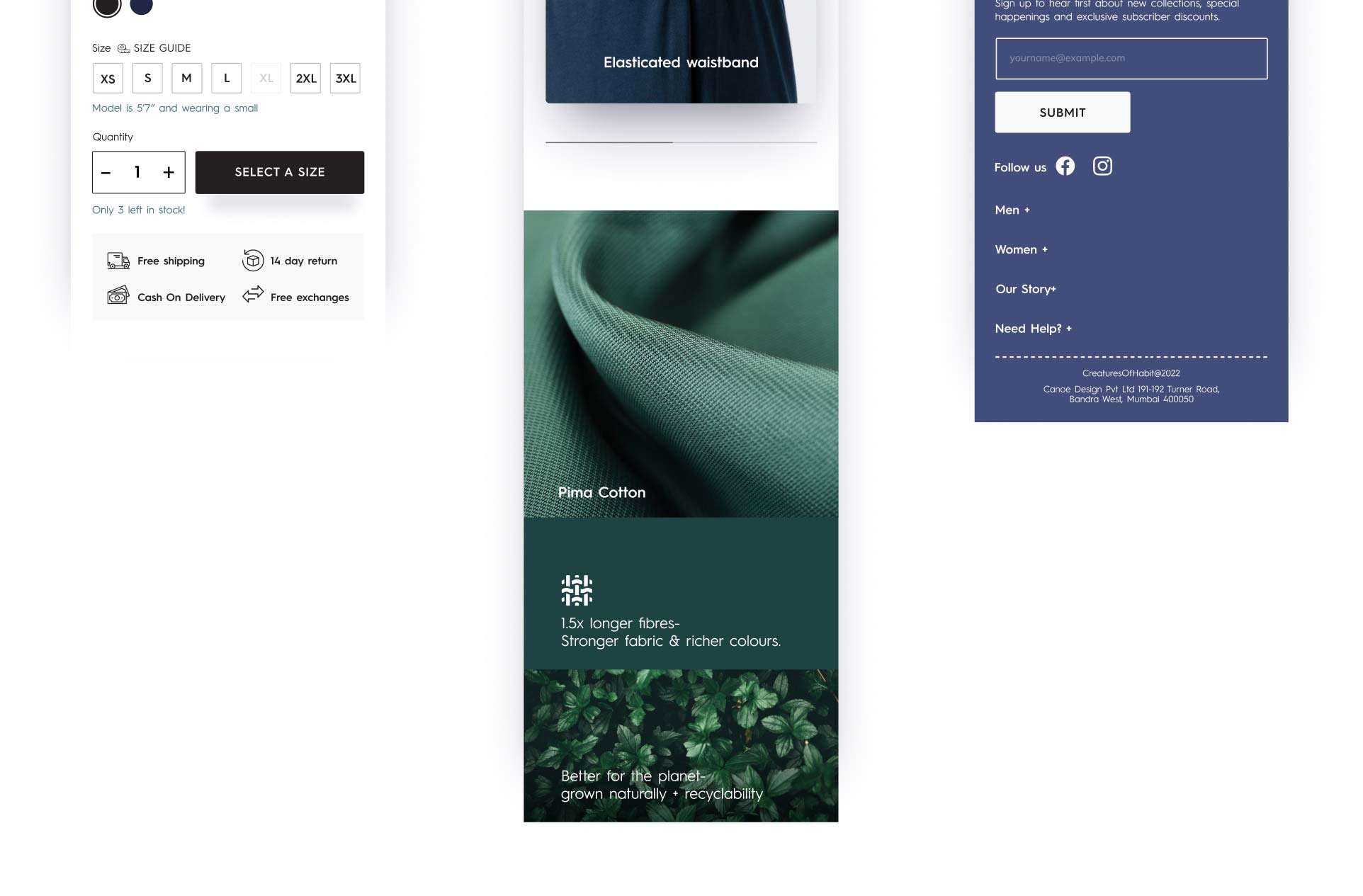 Mobile product page with sticky add to cart