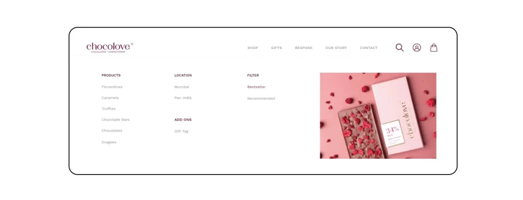 Chocolove storefront navigation