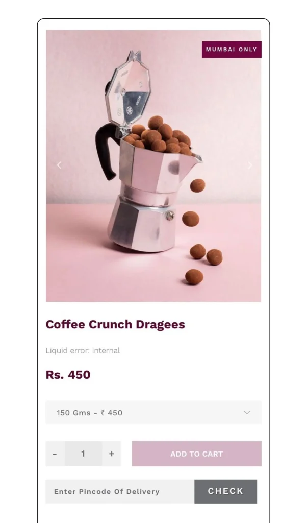 Chocolove product page, mobile view