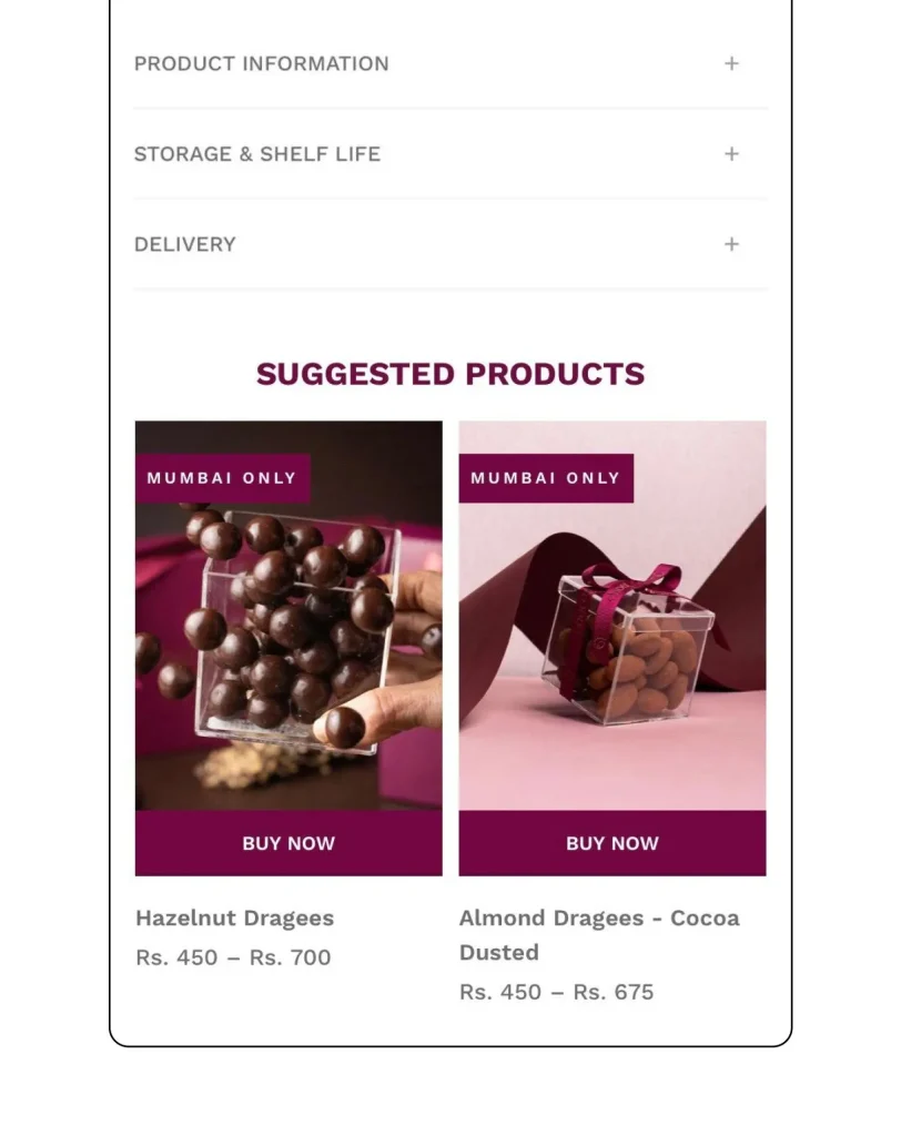 Chocolove suggested products, mobile view