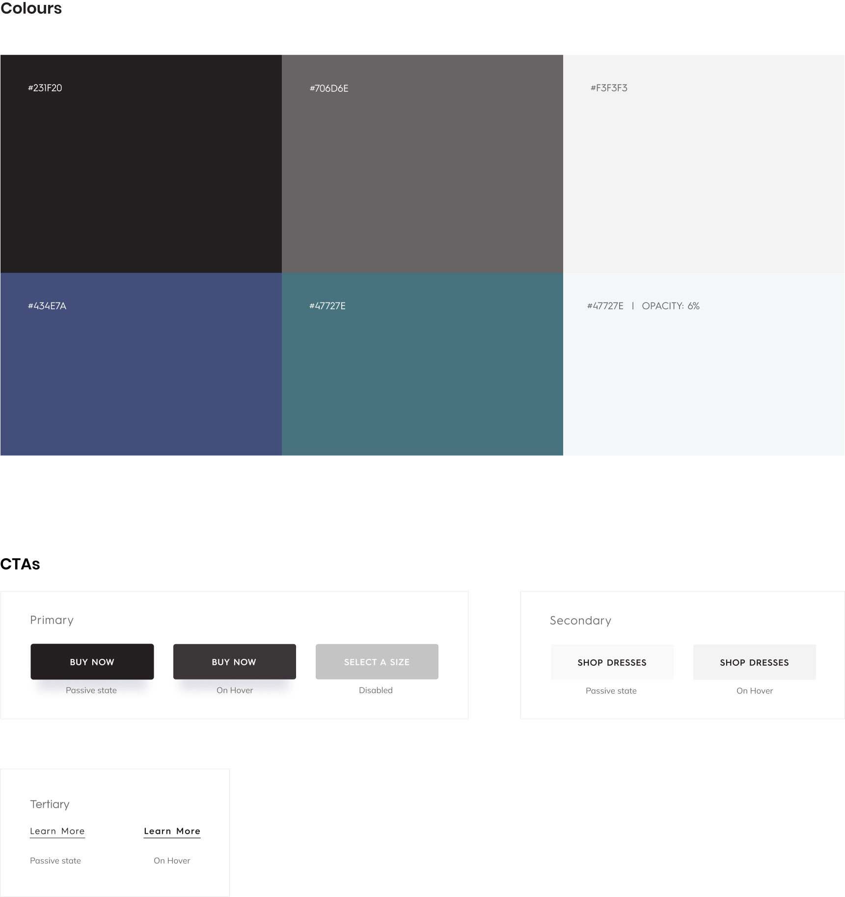 Colour palette and call-to-action styles